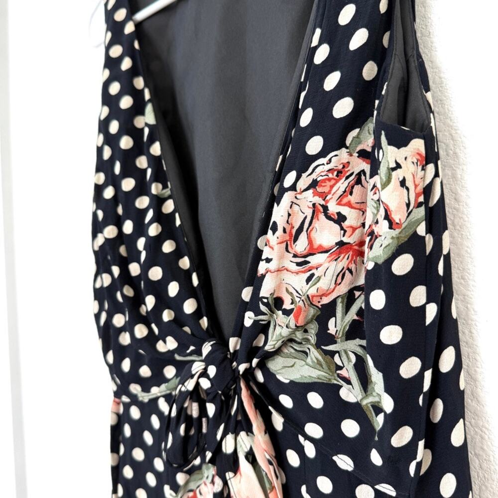 Joseph Ribkoff Polka Dot Floral Maxi Dress Tie Back Sleeveless Rayon Size 10 - Picture 4 of 6